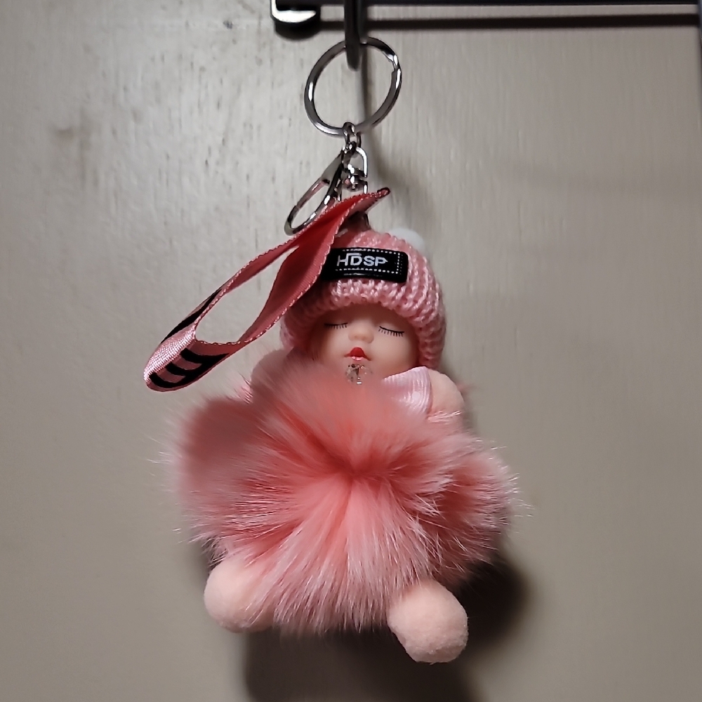 Adorable Pink Plush Baby Keychain